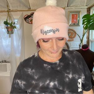 Home Free Wisconsin Pink Winter PomPom Beanie Knit Hat